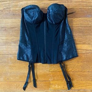 NWT FREDERICK’S OF HOLLYWOOD SHEER + FAUX LEATHER BLACK STRAPLESS CORSET